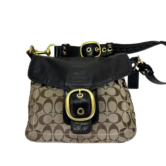 Coach Bleecker Vintage Canvas and Leather Buckle Flap Crossbody Bag - Picture 1 of 14